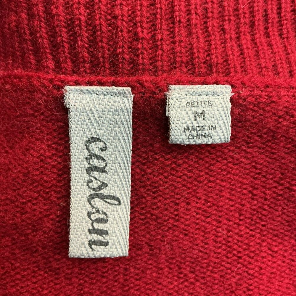 Caslon Petite M Red V-Neck Cable Knit Sweater 100% Cashmere Long Sleeve - Picture 7 of 10